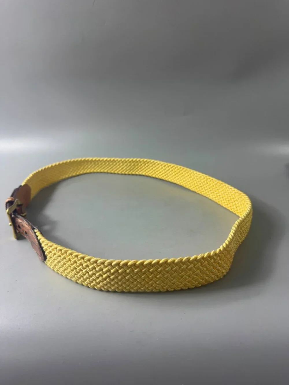 Martin Dingman Yellow Woven Brown Leather Belt Size 95/38